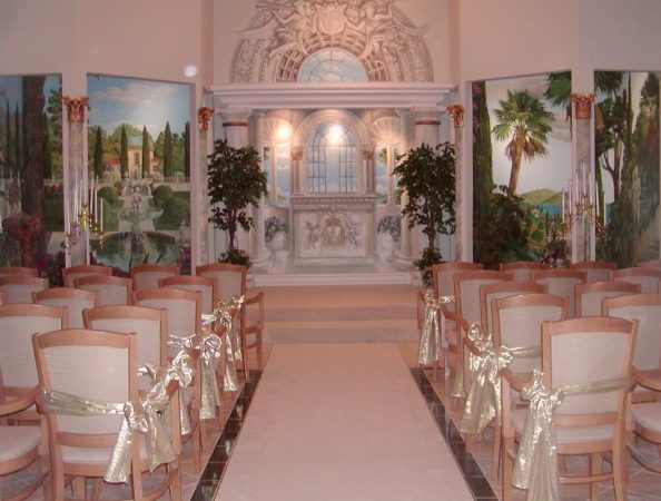 The aisle and chairs of the Princess Wedding Chapel